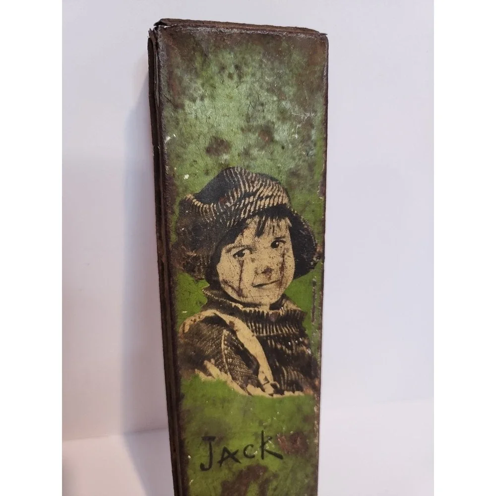 Antique 1920s Wallace Pencil Co Tin Metal Jackie Coogan Pencil Box Case W/ Pen